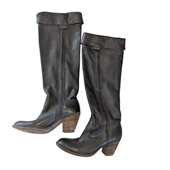Frye Shoes - Frye Shirley Over The Knee Boots Black Leather Fold Over Cuff Womens 7.5B